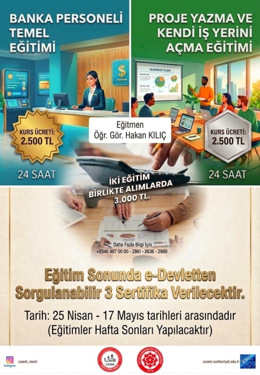 Proje Yazma ve kendi İş Yerini Açma ve Banka Personeli Temel Eğitimi